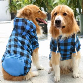 Plaid Dog Hoodie Pet Clothes Sweaters with Hat and Pocket Christmas Classic Plaid Small Medium Dogs Dog Costumes (colour: Zipper pocket coat blue black plaid, size: 3XL (chest circumference 70, back length 55cm))